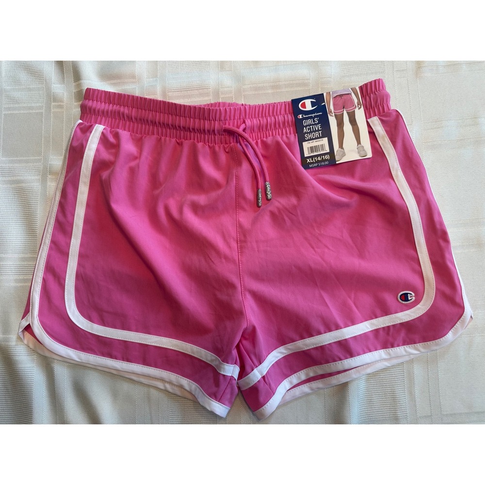 Champion Active Short Girls XL 14/16 Pink White Trim Athletic Gym Running Shorts